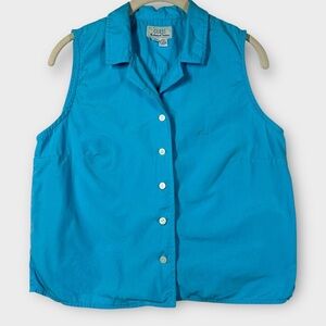 Vintage Guess Sleeveless Crop Blouse Top Women's M Blue‎ Cotton Shirt 90's Y2K